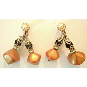 Vintage Clip Earrings Multicolored Dangle Handmade Beaded Crystals